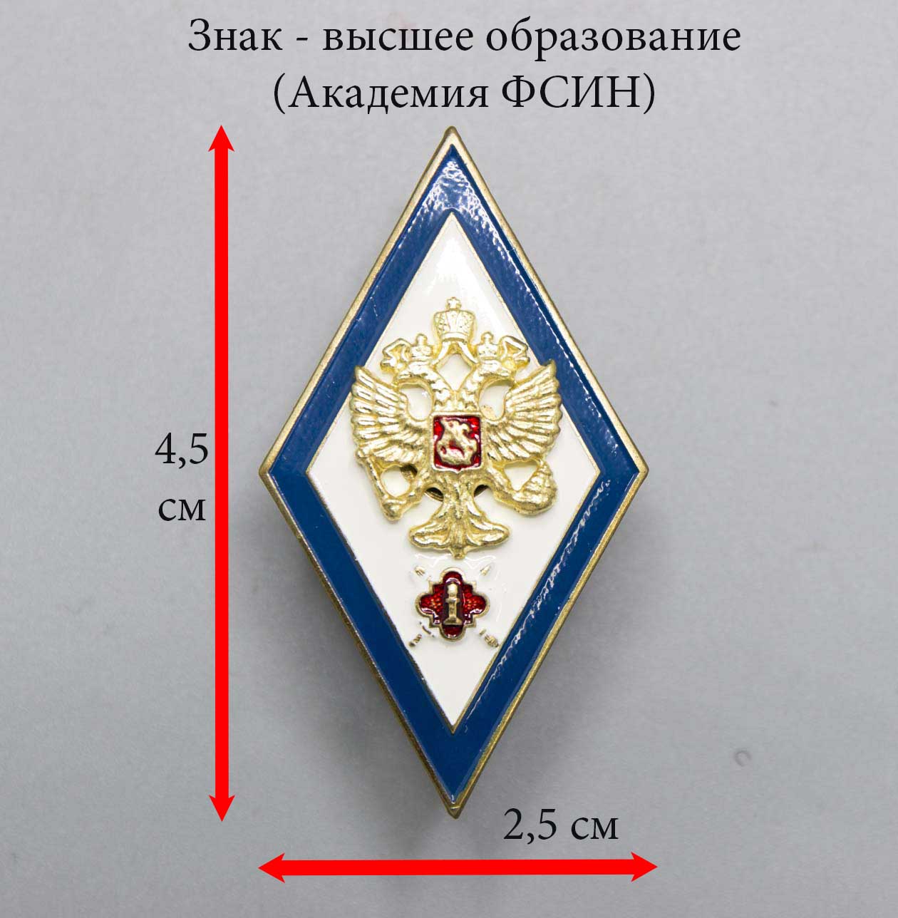 Значок мет. Ромб Академия ФСИН (синий кант) с накладным орлом РФ